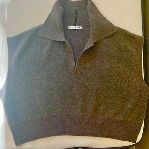 Zara chocolate brown gray Sweater Vest